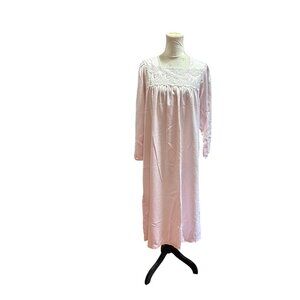 Miss Elaine Pink Long Sleeve Vintage Nightgown Embroidered Lace Detail Sz M